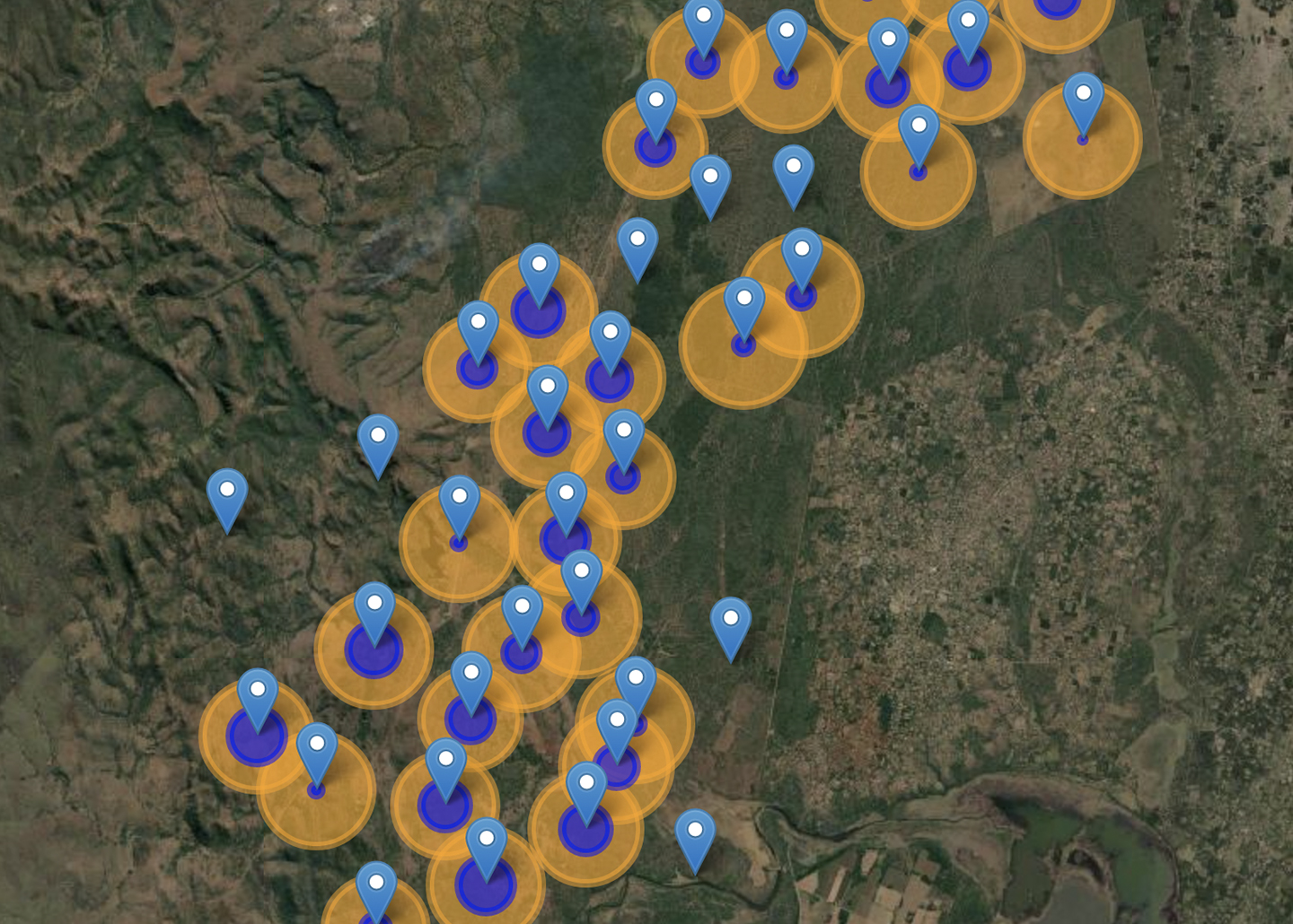 Data points on map