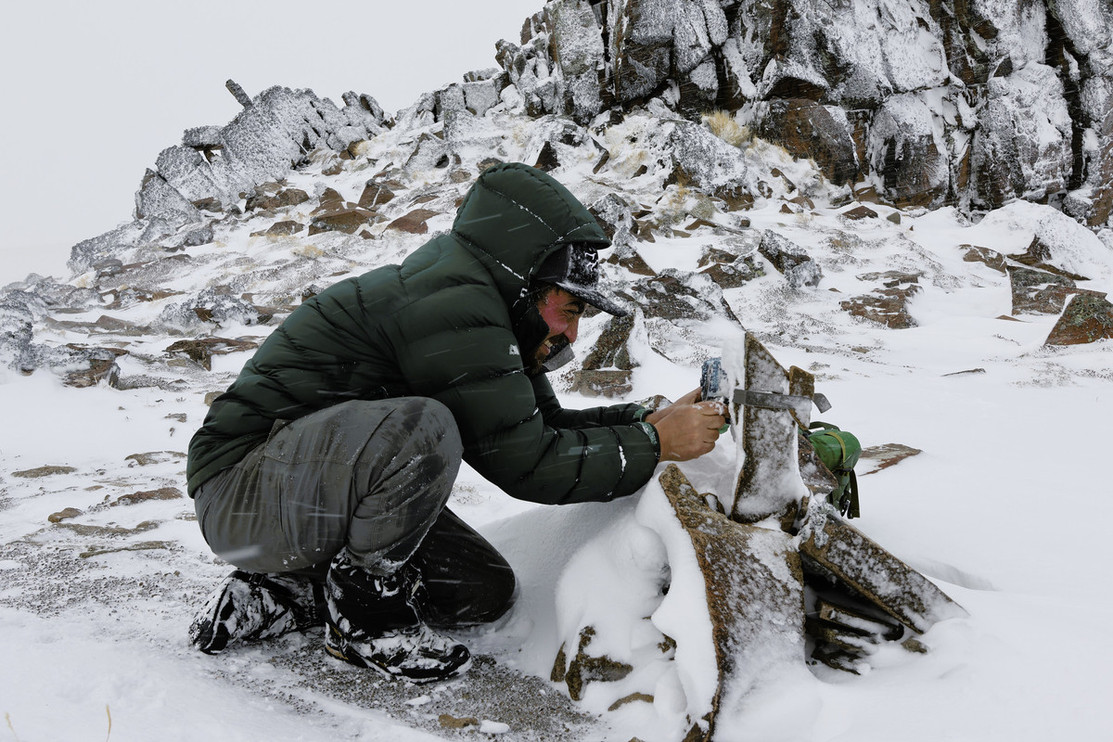 Panthera field staff check remote cameras in Patagonia, Chile.
