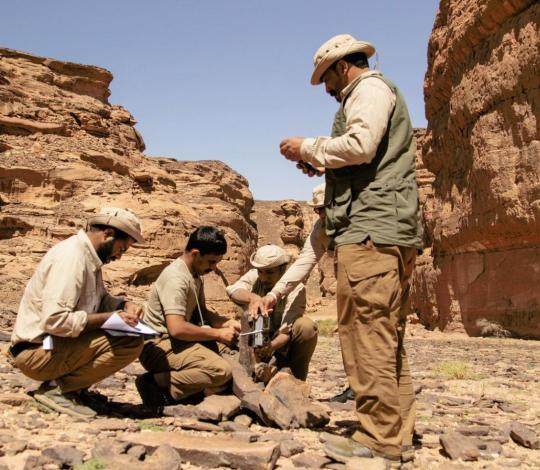 Rangers place a camera trap in Saudi Arabia.